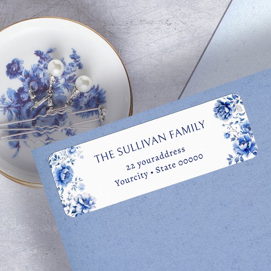ブルーフラワーズ差出人住所ラベル ラベル