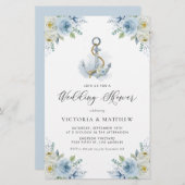 ブルーフラワーズ航海のウェディングシャワー招待状 (正面/裏面)