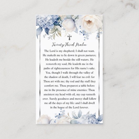 ブルーフラワーズ葬儀記念祈りの言葉フォトカード 名刺 (裏面)