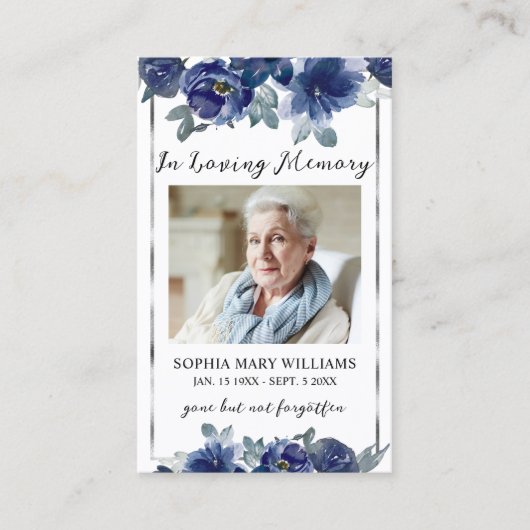 ブルーフラワーズ葬儀記念祈りの言葉フォトカード 名刺 (正面)