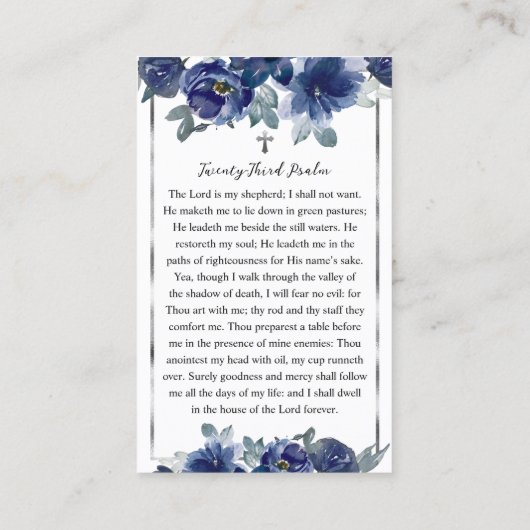 ブルーフラワーズ葬儀記念祈りの言葉フォトカード 名刺 (裏面)