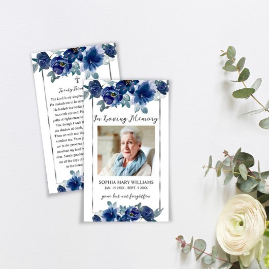 ブルーフラワーズ葬儀記念祈りの言葉フォトカード 名刺