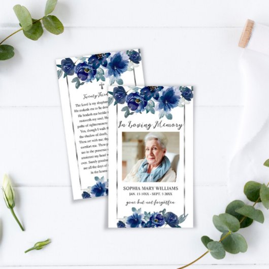 ブルーフラワーズ葬儀記念祈りの言葉フォトカード 名刺