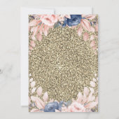 ブルーフラワーズ金ゴールドグリッターバラ金ゴールド退職 招待状 (裏面)