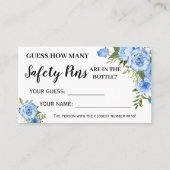 ブルーフラワーセーフティピンの数ベビーゲームカード プレイスカード (正面)