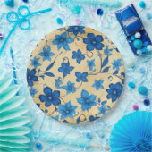 ブルーフラワーデザイン紙プレート ペーパープレート (パーティー)