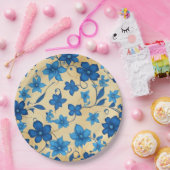 ブルーフラワーデザイン紙プレート ペーパープレート (パーティー)