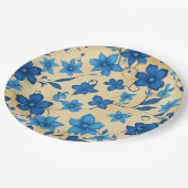 ブルーフラワーデザイン紙プレート ペーパープレート (アングル)