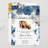 ブルーフラワーハミングバード葬儀招待状 招待状 (正面/裏面)