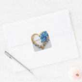 💍 ブルーフラワーハートリース(カップル&結婚式用) スクエアシール (封筒)
