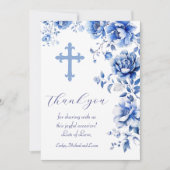 ブルーフラワーバプテスマサンキューカード 招待状 (正面)