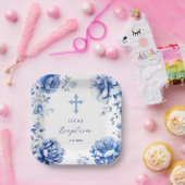 ブルーフラワーバプテスマ ペーパープレート (パーティー)