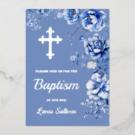 ブルーフラワーバプテスマ 箔招待状