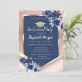 ブルーフラワーバラ金ゴールドグリッター卒業 招待状 (スタンド正面)