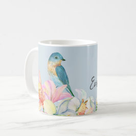 ブルーフラワーバード水彩東洋風ブライズメイド コーヒーマグカップ