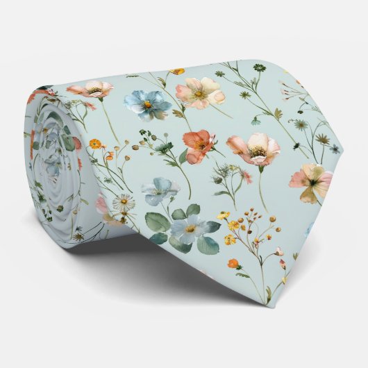 ブルーフラワーパターンコテージコアワイルドフラワー ネクタイ (ロール)