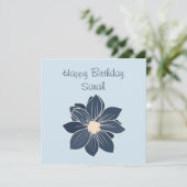 ブルーフラワーパーソナライズされたハッピーバースデーカード (スタンド正面)