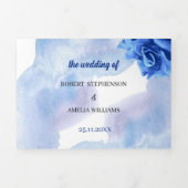 ブルーフラワーパーソナライズされた結婚ズ 三つ折り招待状 (カバー)