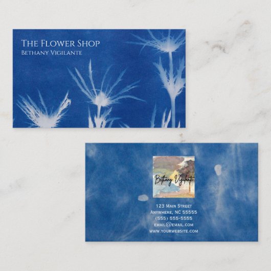 ブルーフラワービジネスカード 名刺 (正面/裏面)