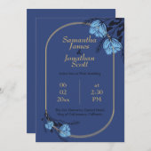 ブルーフラワーファンシー結婚式招待状 招待状 (正面/裏面)