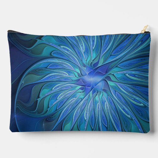 ブルーフラワーファンタジーパターン、抽象芸術フラクタル芸術 アクセサリーポーチ (裏面)