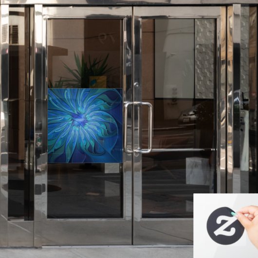 ブルーフラワーファンタジーパターン、抽象芸術フラクタル芸術 ウィンドウサイン (オフィスドア)