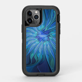 ブルーフラワーファンタジーパターン、抽象芸術フラクタル芸術 オッターボックスディフェンダーiPhone 11 PROケース