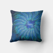 ブルーフラワーファンタジーパターン、抽象芸術フラクタル芸術 クッション (裏面)
