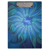 ブルーフラワーファンタジーパターン、抽象芸術フラクタル芸術 クリップボード (正面)