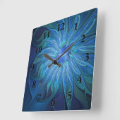 ブルーフラワーファンタジーパターン、抽象芸術フラクタル芸術 スクエア壁時計 (傾斜)