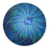 ブルーフラワーファンタジーパターン、抽象芸術フラクタル芸術 セラミックノブ (正面)
