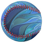 ブルーフラワーファンタジーパターン、抽象芸術フラクタル芸術 ソフトボール (正面左)