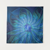 ブルーフラワーファンタジーパターン、抽象芸術フラクタル芸術 タペストリー (正面(横))