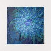 ブルーフラワーファンタジーパターン、抽象芸術フラクタル芸術 タペストリー (正面)