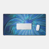 ブルーフラワーファンタジーパターン、抽象芸術フラクタル芸術 デスクマット (キーボード&マウス)