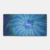 ブルーフラワーファンタジーパターン、抽象芸術フラクタル芸術 デスクマット (正面)