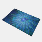 ブルーフラワーファンタジーパターン、抽象芸術フラクタル芸術 ドアマット (アングル)