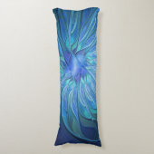 ブルーフラワーファンタジーパターン、抽象芸術フラクタル芸術 ボディピロー (正面縦)