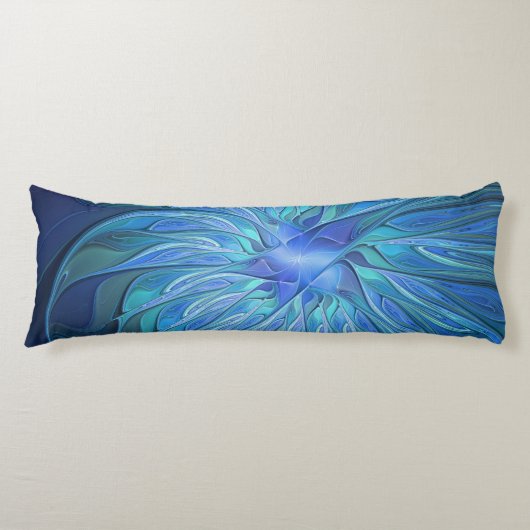 ブルーフラワーファンタジーパターン、抽象芸術フラクタル芸術 ボディピロー (正面)