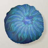 ブルーフラワーファンタジーパターン、抽象芸術フラクタル芸術 ラウンドクッション (裏面)
