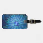ブルーフラワーファンタジーパターン、抽象芸術フラクタル芸術 ラゲッジタグ (正面横)