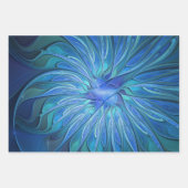 ブルーフラワーファンタジーパターン、抽象芸術フラクタル芸術 ラッピングペーパーシート (正面)