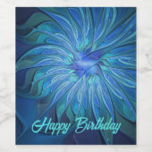 ブルーフラワーファンタジーパターン、抽象芸術フラクタル芸術 ワインラベル (シングルラベル)