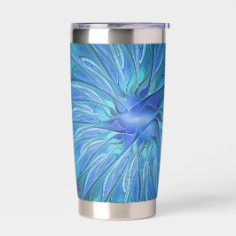 ブルーフラワーファンタジーパターン、抽象芸術フラクタル芸術 保温保冷タンブラー