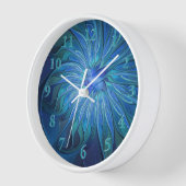 ブルーフラワーファンタジーパターン、抽象芸術フラクタル芸術 壁時計 (傾斜)