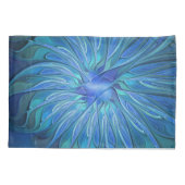 ブルーフラワーファンタジーパターン、抽象芸術フラクタル芸術 枕カバー (裏面)