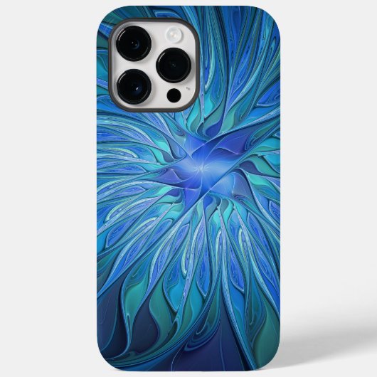 ブルーフラワーファンタジーパターン、抽象芸術フラクタル芸術 Case-Mate iPhoneケース (裏面)