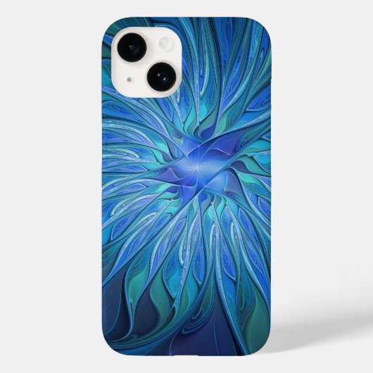 ブルーフラワーファンタジーパターン、抽象芸術フラクタル芸術 Case-Mate iPhoneケース (裏面)