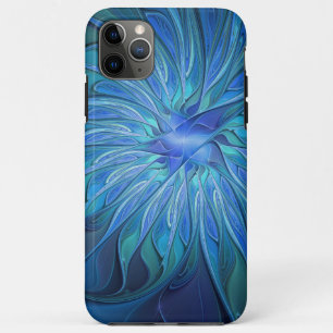 ブルーフラワーファンタジーパターン、抽象芸術フラクタル芸術 iPhone 11 PRO MAXケース