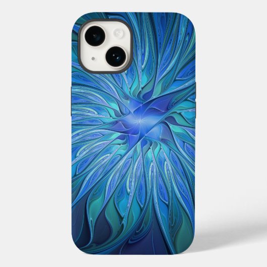 ブルーフラワーファンタジーパターン、抽象芸術フラクタル芸術 Case-Mate iPhoneケース (裏面)